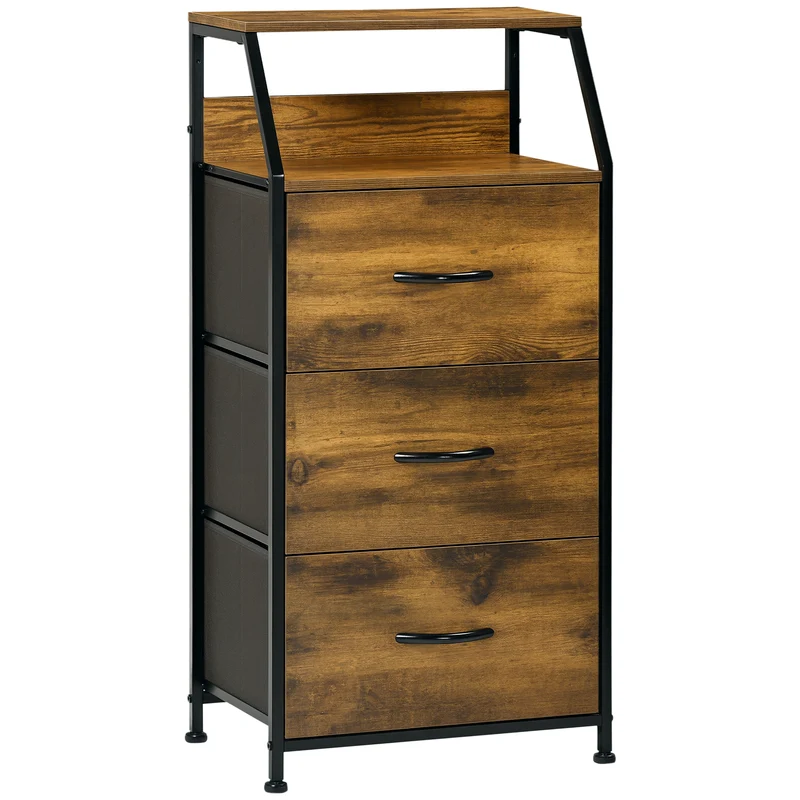 Commode étroite 44 x 29 x 92 cm 3 tiroirs amovibles et étagère ouverte utile style industriel contemporain en MDF marron 21_0002886
