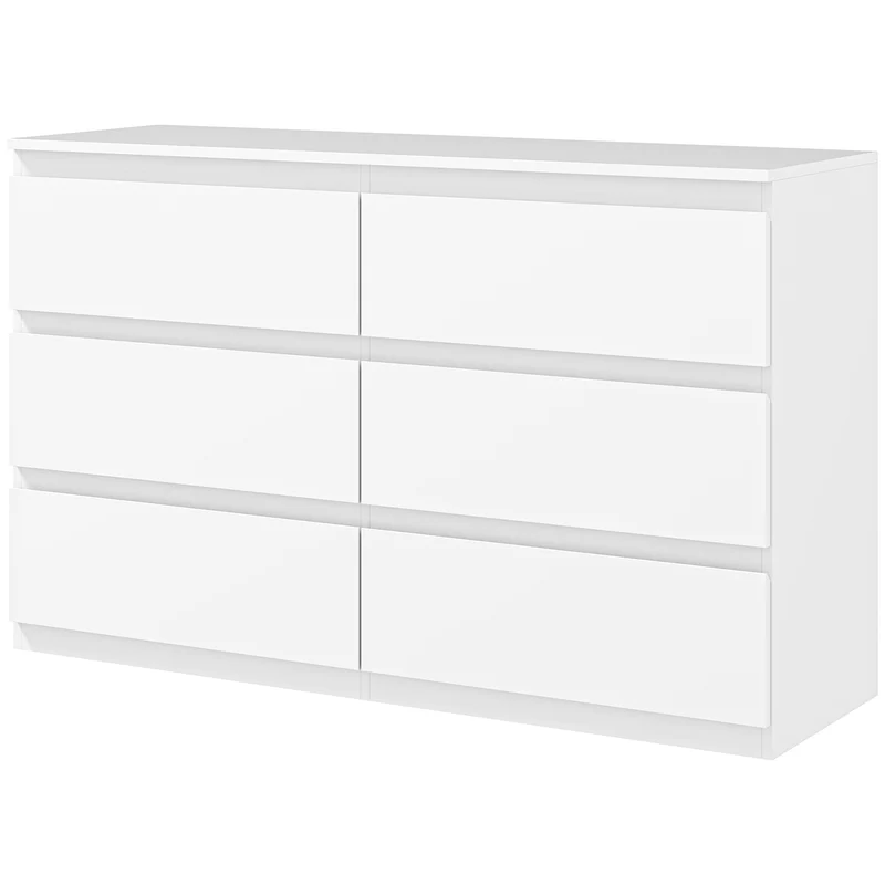 Commode de rangement 120 x 39 x 75 cm 6 tiroirs sans poignées gain de place minimaliste moderne pratique en MDF blanc 21_0001572