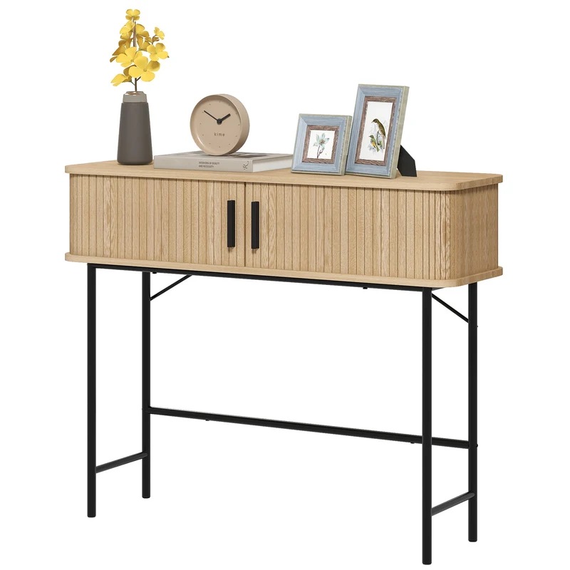 Console d'entrée 100 x 30 x 80 cm pour couloir portes coulissantes grande capacité de rangement moderne design en MDF chêne 21_0002721