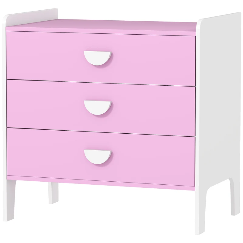 Commode pour enfants 3 tiroirs 60 x 40 x 60 cm rangement ludique favorise l'autonomie chambre scandinave en MDF rose 21_0000166