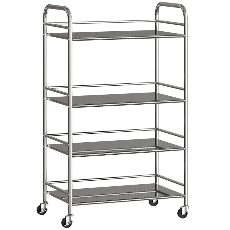 Desserte de cuisine 60 x 35 x 100 cm 4 niveaux roues freins rangement pratique utile moderne en acier inoxydable argenté 21_0001056