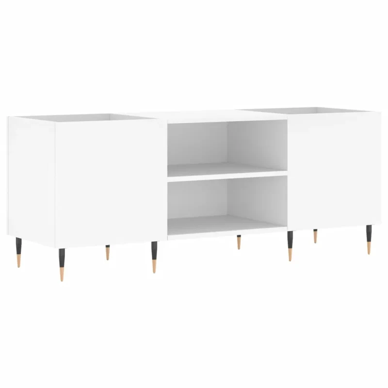 Armoire à disques pratique rangement 121 x 38 x 48 cm finition mate style industriel en bois blanc 02_0049086