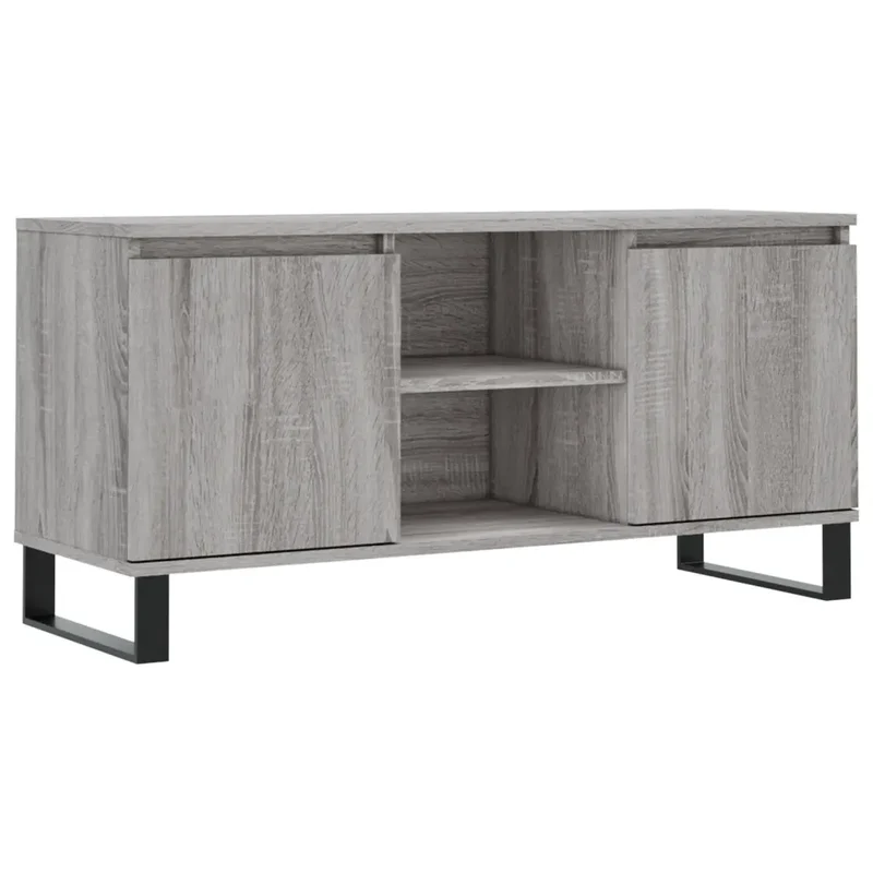 Meuble TV avec grand espace de rangement 104 x 35 x 50 cm pour salon finition moderne en bois d'ingénierie gris 02_0048556