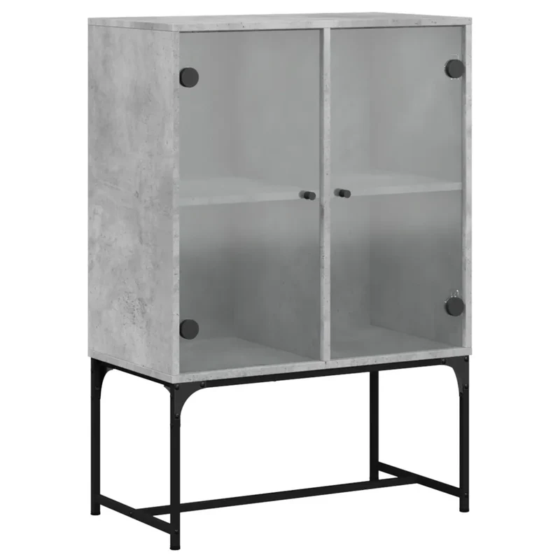 Armoire latérale avec portes vitrées fonction d'affichage rangement 69 x 37 x 100 cm en bois gris béton 02_0049351