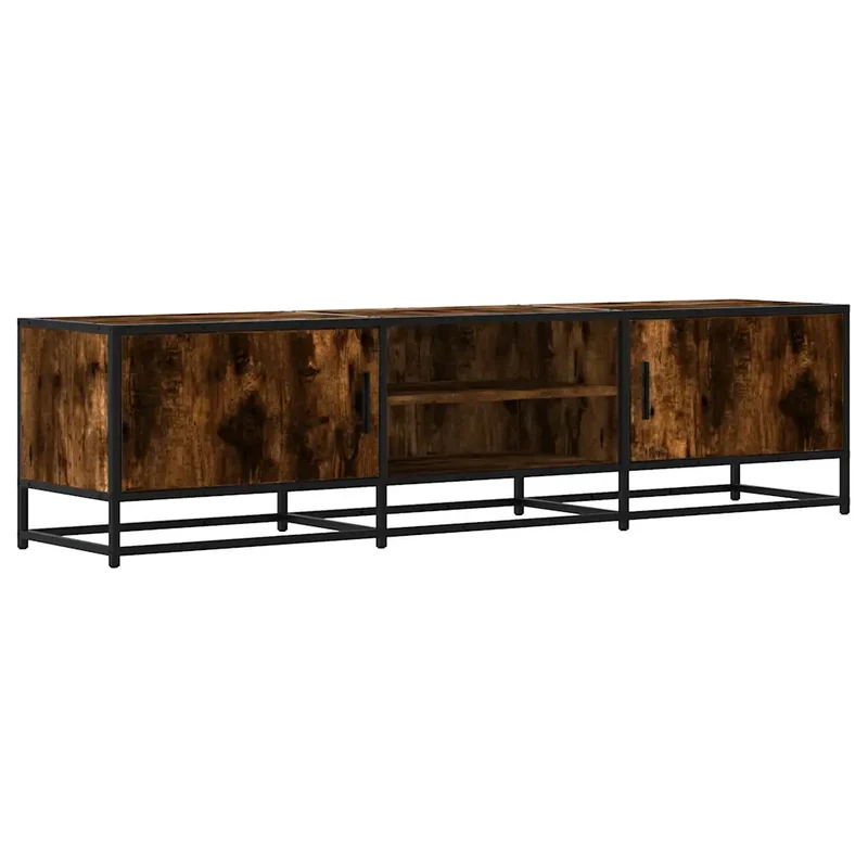 Meuble TV moderne rangement grand espace 160 x 35 x 41 cm en bois d'ingénierie chêne fumé 02_0049607
