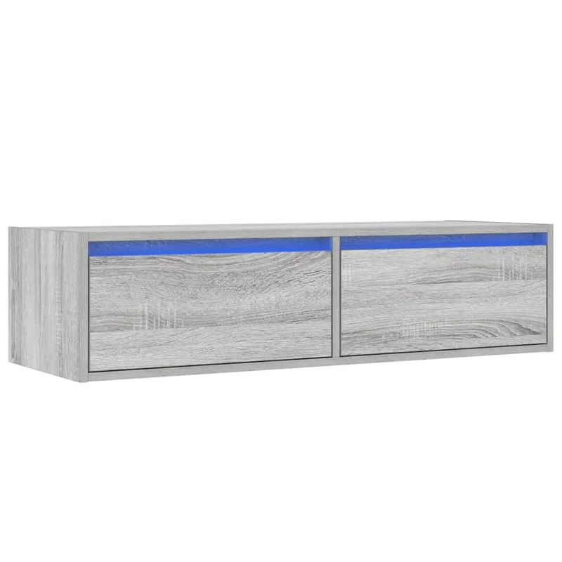 Meuble TV mural avec lumières LED rangement 100 x 35 x 25 cm en bois d'ingénierie gris 02_0051332