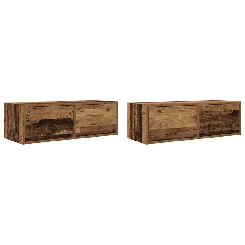 Lot de 2 meubles TV muraux design peu encombrant 80 x 31 x 25 cm en bois d'ingénierie vieux bois 02_0051700