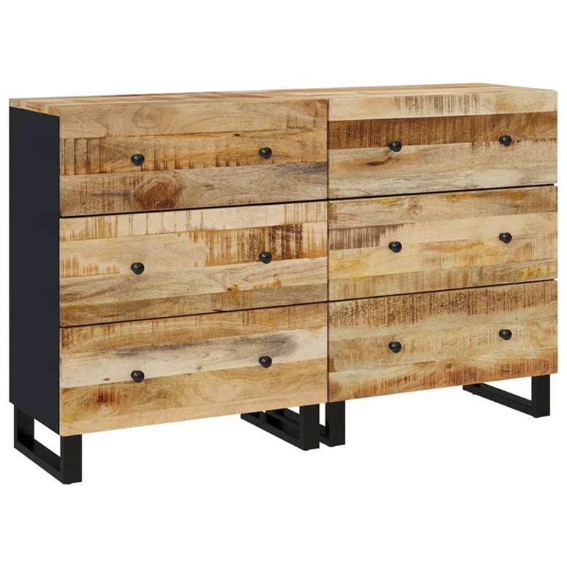 Buffet bahut commode armoire meuble de rangement organisateur cuisine salle de séjour salons lot de 2 60 x 33 x 75 cm bois de manguier brut marron 02_0036640