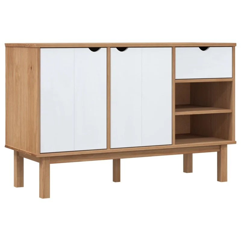 Buffet bahut commode armoire meuble de rangement organisateur cuisine salle de séjour salon et 114 x 43 x 73,5 cm bois massif pin blanc 02_0036186