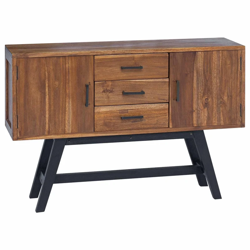 Meuble TV vintage pratique avec tiroirs et étagères 110 x 30 x 75 cm en bois de teck massif naturel 02_0059092