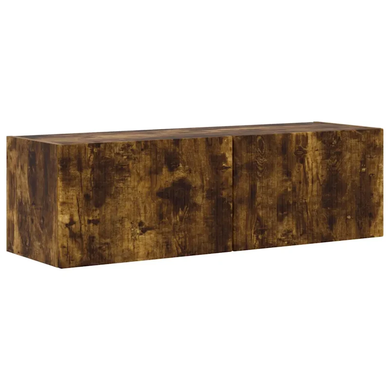 Meuble TV mural moderne avec étagères et portes pivotantes 98 x 31 x 29,5 cm en bois d'ingénierie chêne fumé 02_0054927