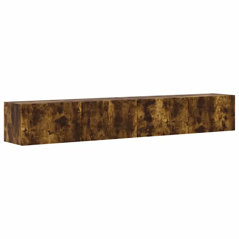 Lot de 2 meubles TV muraux modernes 98 x 31 x 29,5 cm avec étagères et portes pivotantes en bois d'ingénierie chêne fumé 02_0054928
