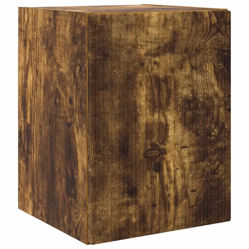 Meuble TV mural moderne gain de place avec rangement design minimaliste 30 x 31 x 40 cm en bois d'ingénierie chêne fumé 02_0054944
