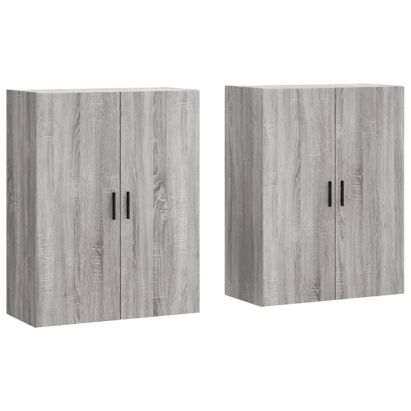 Lot de 2 armoires murales rangement design intemporel 69,5 x 34 x 90 cm en bois d'ingénierie gris 02_0055370