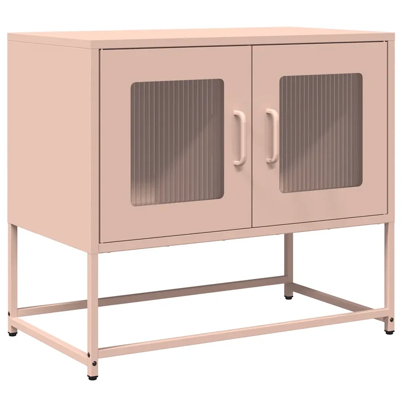 Meuble TV multifonctionnel 68 x 39 x 60 cm grand espace de rangement design moderne en acier laminé à froid rose 02_0049861