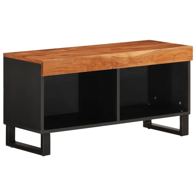 Meuble TV industriel charme acacia massif 85 x 33 x 43 cm rangement spacieux déco contemporain en bois marron 02_0047147