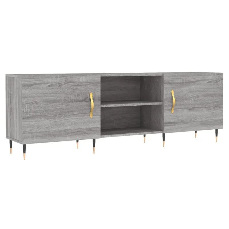 Meuble TV sonoma gris 150 x 30 x 50 cm avec rangement spacieux pieds en fer en bois d'ingénierie gris 02_0048704
