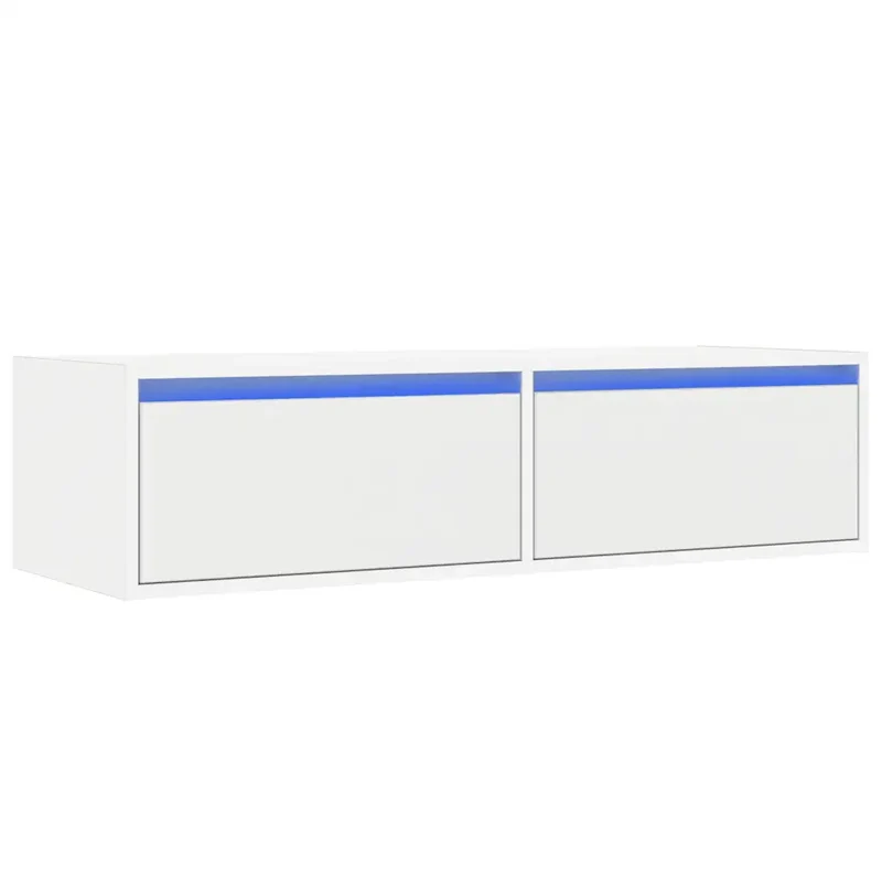 Meuble TV élégant mural avec lumières LED 100 x 35,5 x 25 cm gain de place ambiance cosy en bois d'ingénierie blanc 02_0051327