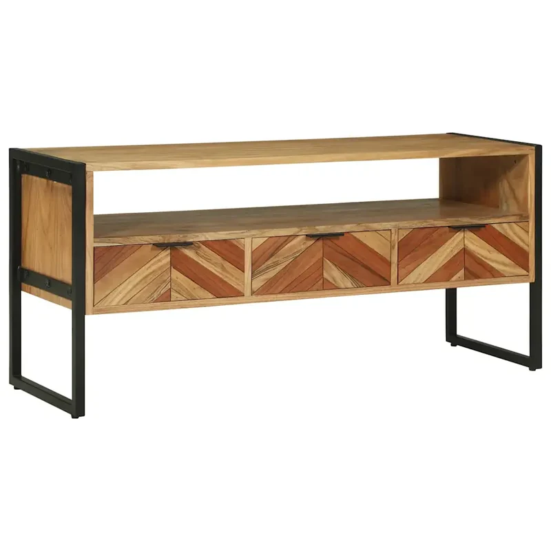 Meuble TV rectangulaire moderne avec rangement 100 x 35 x 50 cm en bois d'acacia marron 02_0047575
