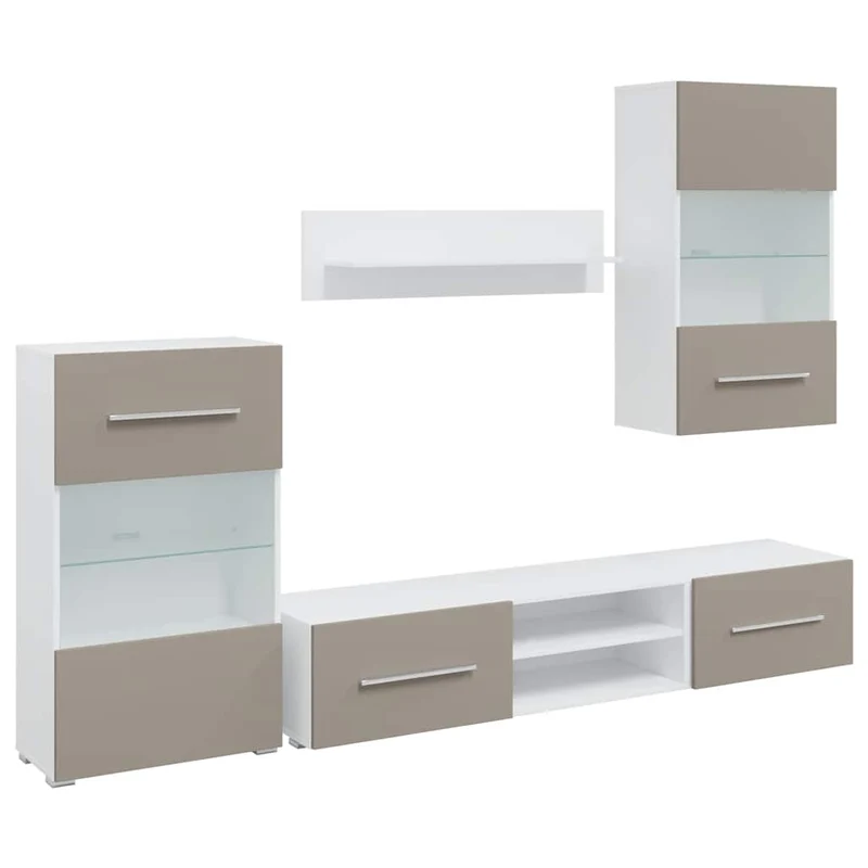Lot de 5 meubles TV modernes rangement mural et sur pied 120 x 39,5 x 105,5 cm en bois d'ingénierie gris pierre 02_0055748