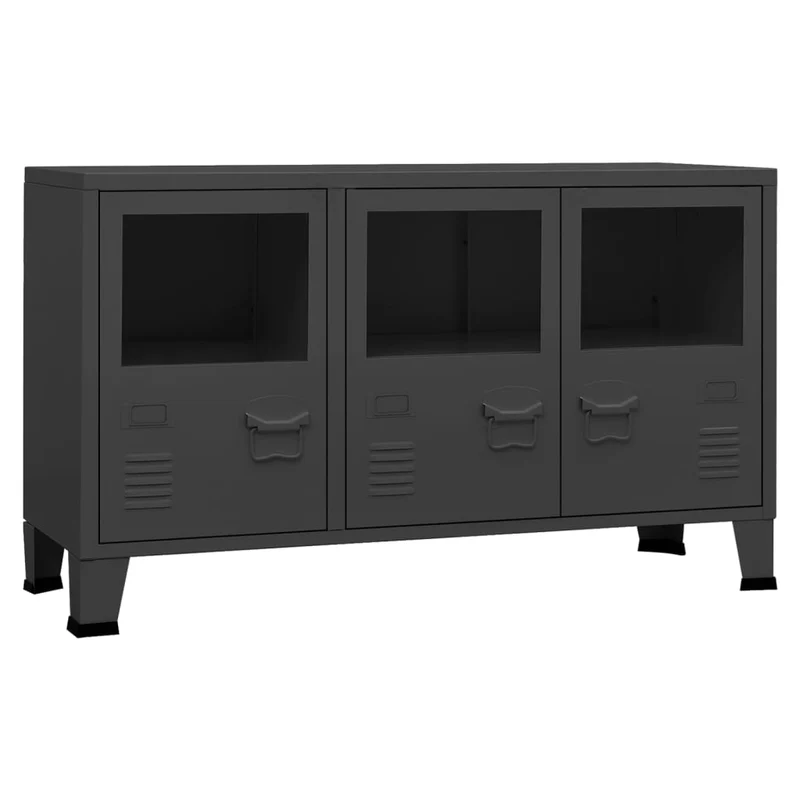 Buffet bahut commode armoire meuble de rangement organisateur cuisine salle de séjour salon industriel 105 x 35 x 62 cm métal et verre anthracite 02_0035678
