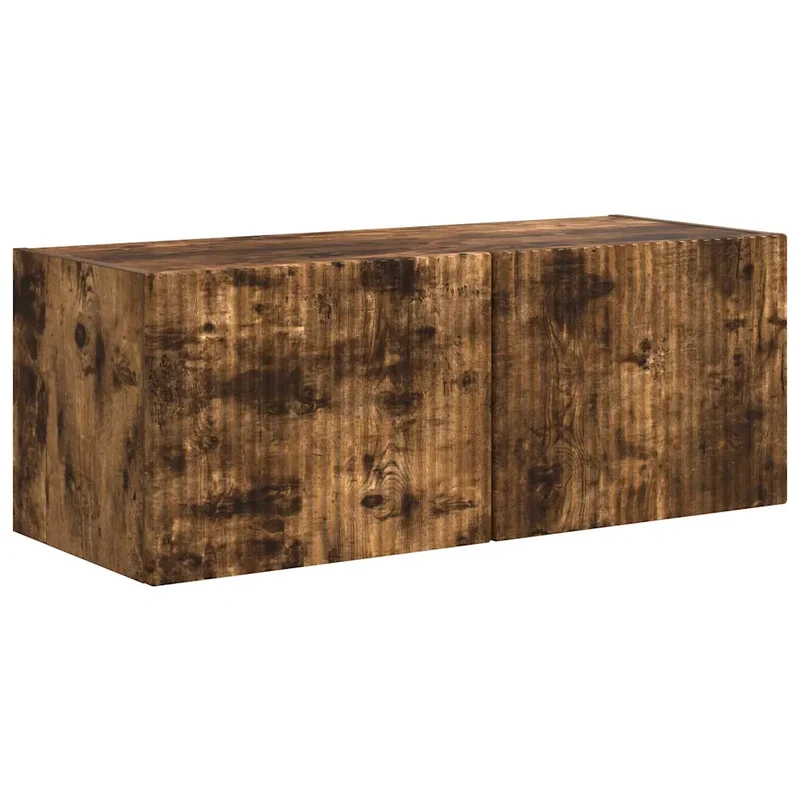 Meuble TV mural moderne compact 78,5 x 31 x 29,5 cm avec étagères fonctionnelles en bois d'ingénierie chêne fumé 02_0054909