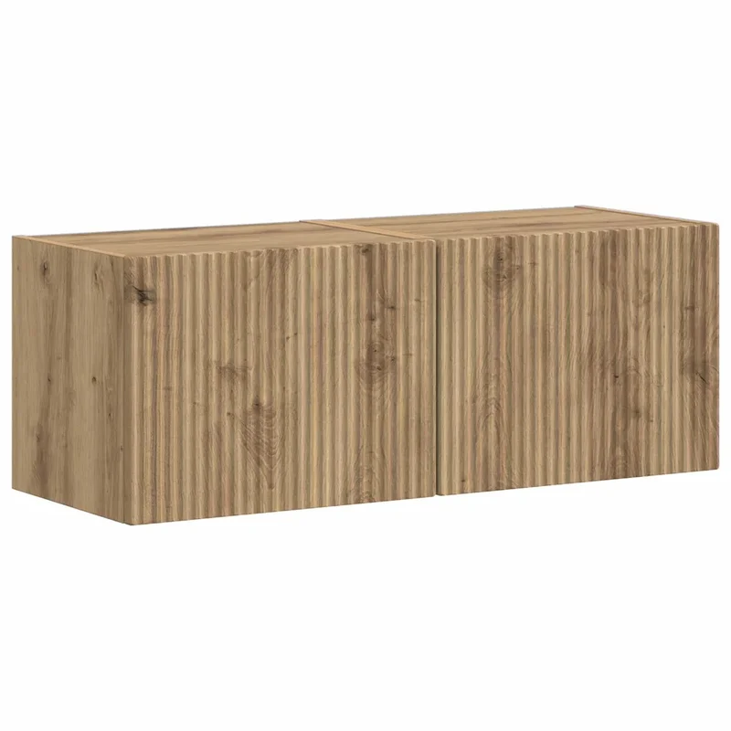 Lot de 2 meubles TV muraux modernes avec 2 étagères pratiques 60 x 31 x 29.5 cm en bois d'ingénierie chêne artisan 02_0054886