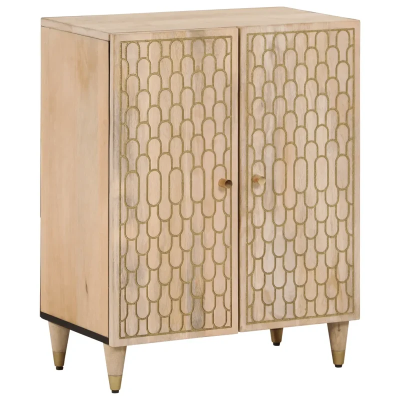 Armoire latérale 60 x 33 x 75 cm solide espace de rangement fonction d'affichage design sculpté en bois massif blanc 02_0047297