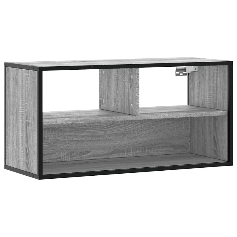 Meuble TV mural moderne design industriel 80 x 31 x 39,5 cm avec espace de rangement en bois gris 02_0049633