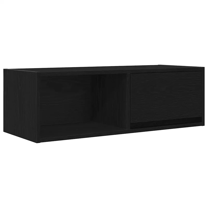 Meuble TV chêne noir design moderne murale avec grand rangement 80 x 31 x 25 cm en bois d'ingénierie noir 02_0051645