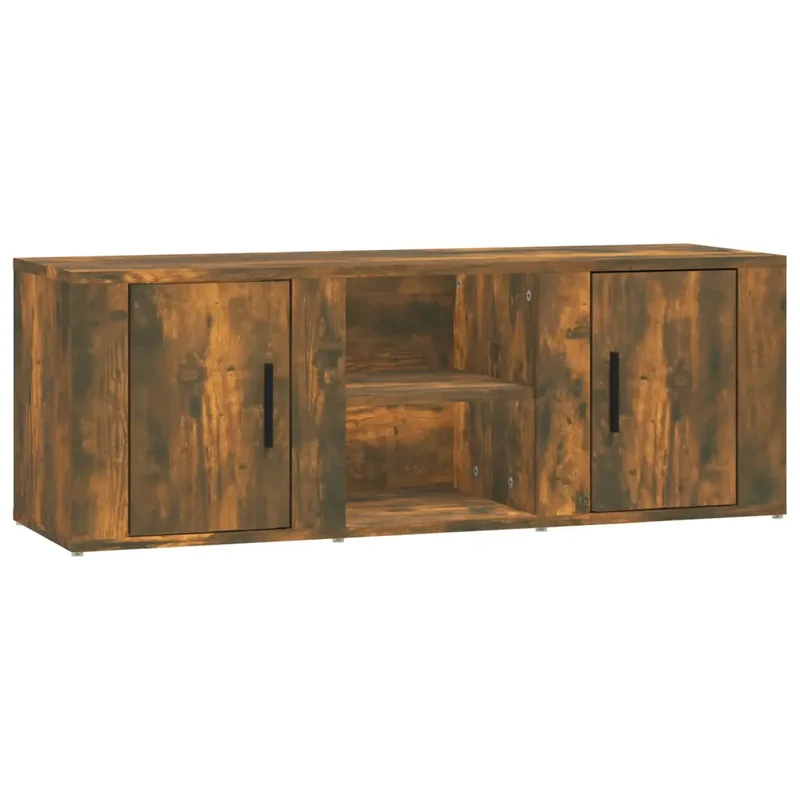 Meuble TV moderne pratique rangement 100 x 31 x 35 cm en bois d'ingénierie chêne fumé 02_0048396