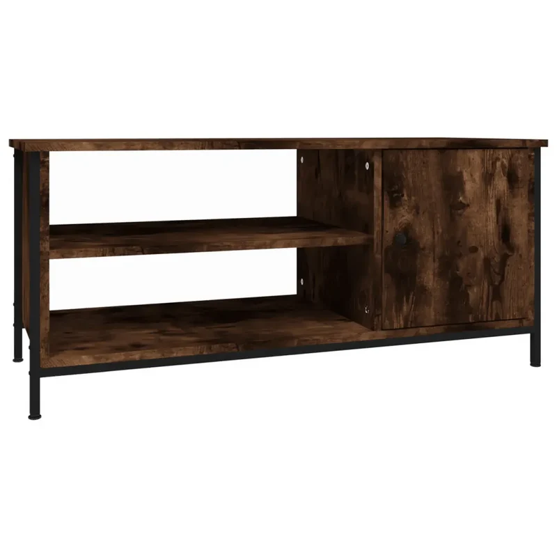 Meuble TV chêne fumé 100 x 40 x 45 cm avec espace de rangement élégant et pieds en métal en bois d'ingénierie chêne fumé 02_0048528