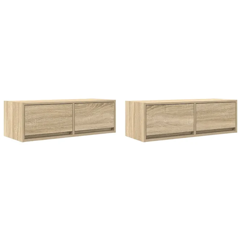Lot de 2 meubles TV muraux modernes avec rangement 80 x 31 x 25,5 cm en bois d'ingénierie chêne sonoma 02_0051692