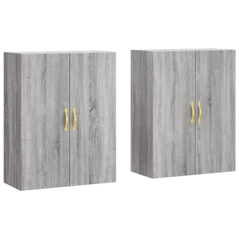 Lot de 2 armoires murales rangement 69,5 x 34 x 90 cm design pratique pour salon chambre en bois d'ingénierie gris 02_0055352