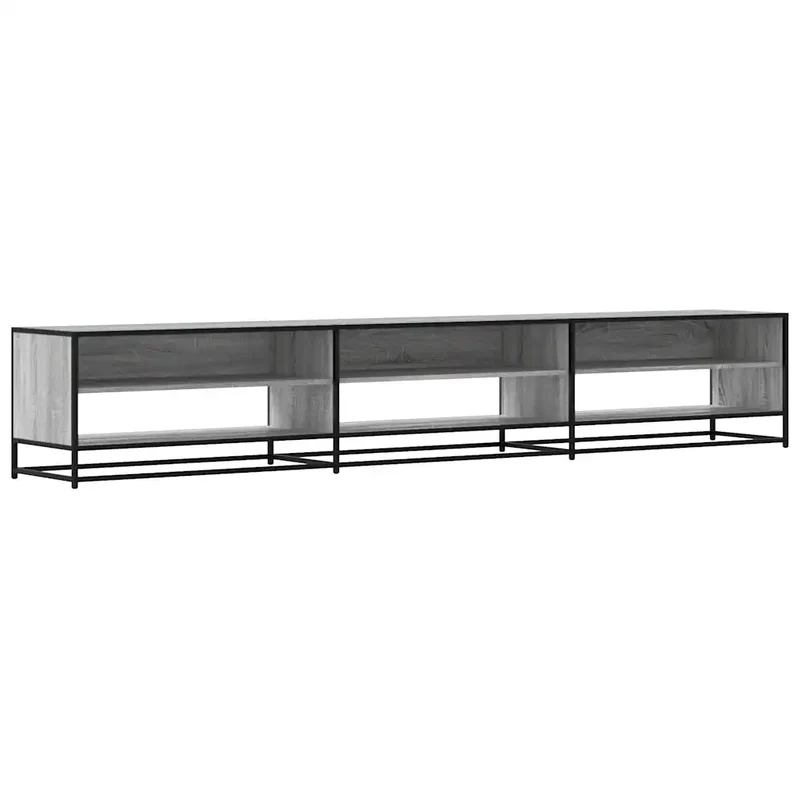 Meuble TV industriel avec grand espace de rangement 270 x 40 x 46 cm en bois d'ingénierie gris 02_0055625