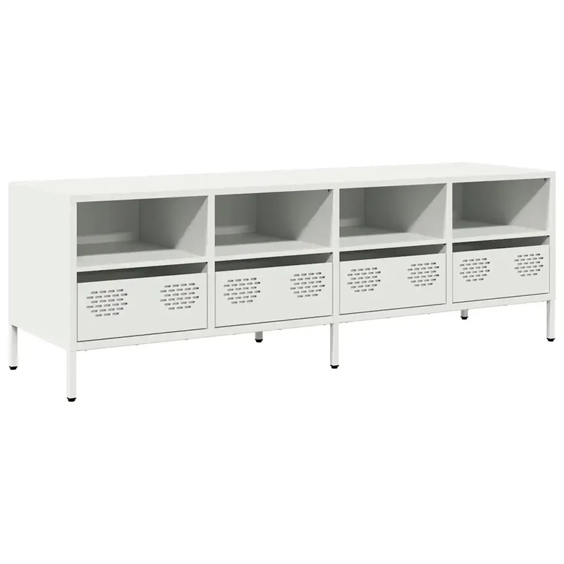 Meuble TV industriel blanc 135 x 39 x 43 cm rangement fonctionnel décoration salon en acier laminé à froid blanc 02_0049753