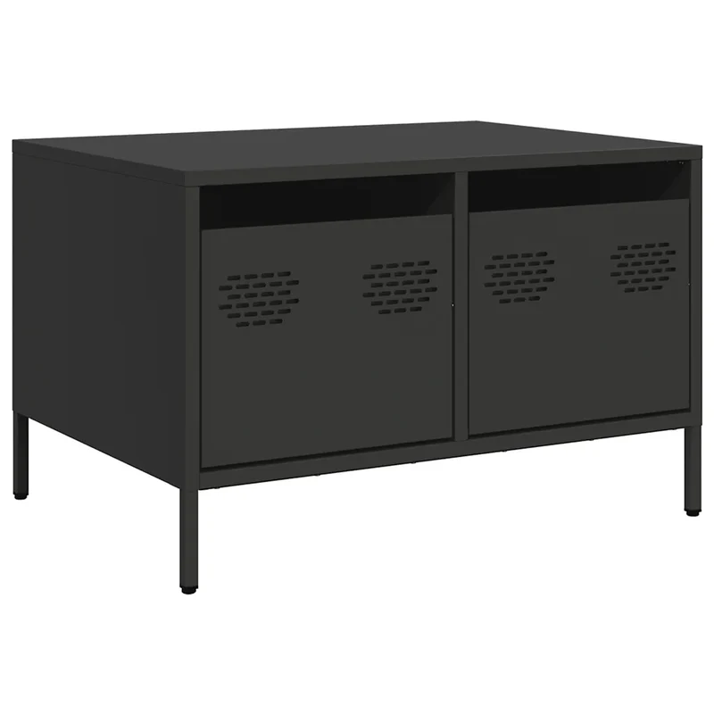 Meuble TV industriel noir 68 x 50 x 43 cm avec 2 tiroirs design moderne en acier laminé à froid 02_0049728