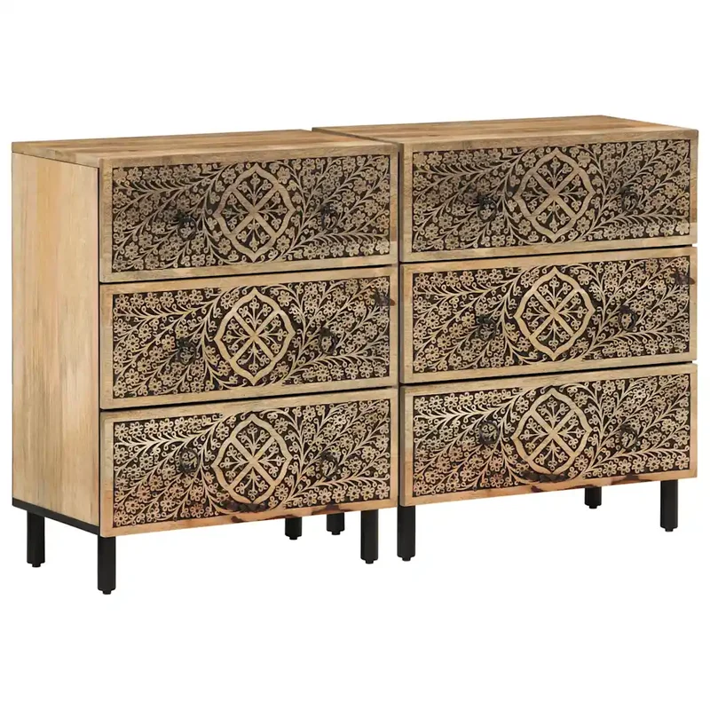 Lot de 2 armoires latérales rétro avec grand espace de rangement 60 x 33 x 75 cm en bois massif de manguier 02_0055509