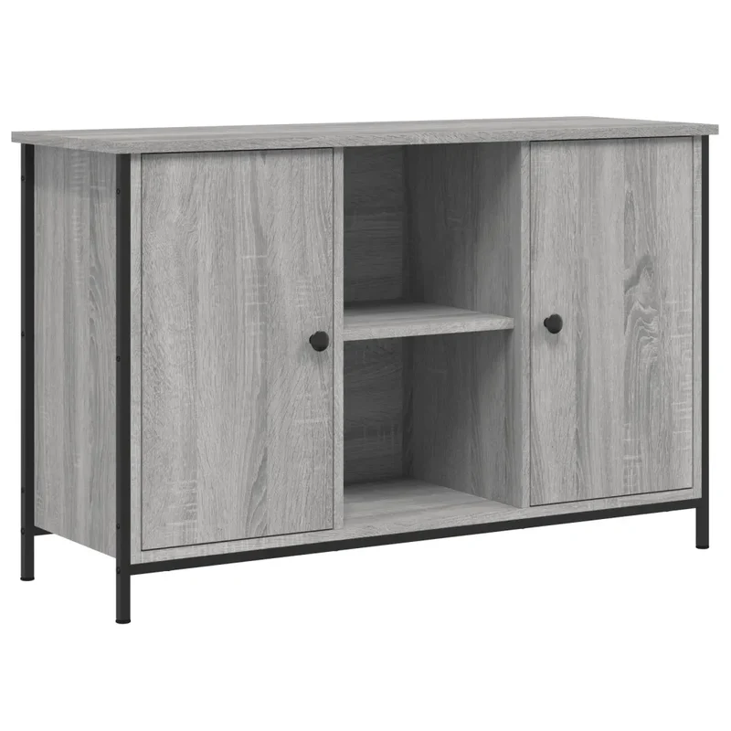 Meuble TV classique pratique rangement ouvert 100 x 35 x 65 cm style industriel en bois d'ingénierie sonoma gris 02_0049262