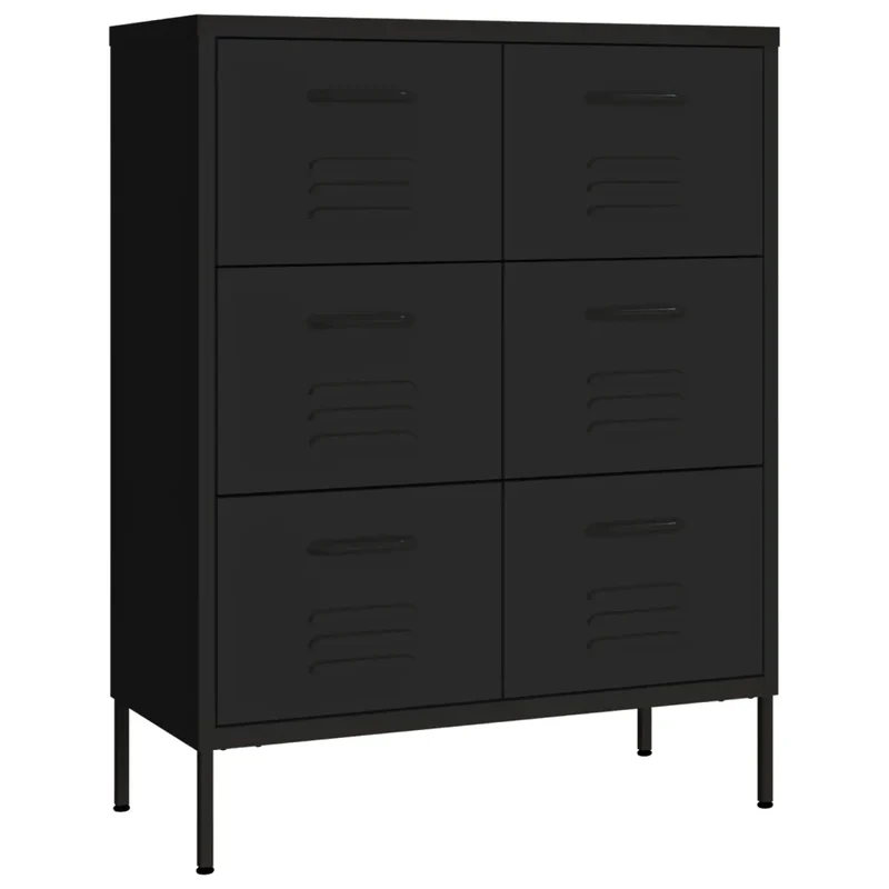 Armoire à tiroirs noire 80 x 35 x 101,5 cm robuste rangement ergonomique design contemporain en acier noir 02_0046842