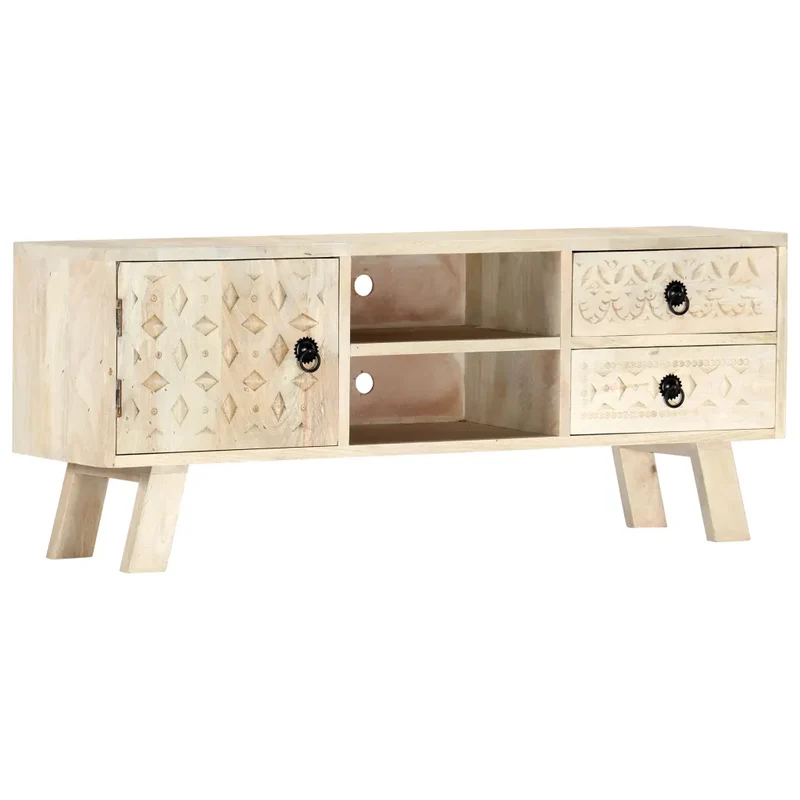 Meuble TV 110 x 30 x 44 cm armoire latérale avec rangement moderne finition mate en bois massif blanc 02_0046451
