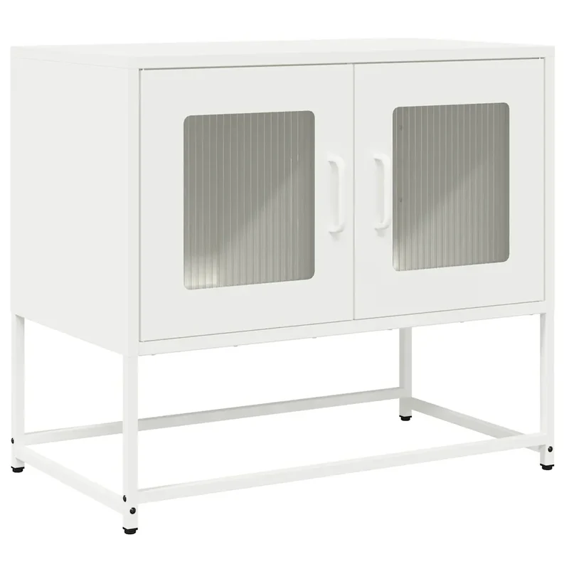 Meuble TV multifonctionnel 68 x 39 x 60 cm rangement pratique style moderne en acier laminé à froid blanc 02_0049865