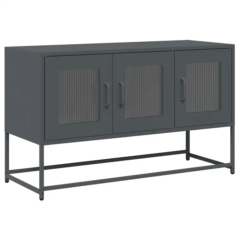 Meuble TV multifonctionnel design moderne 100,5 x 39 x 60,5 cm en acier laminé à froid anthracite 02_0049868