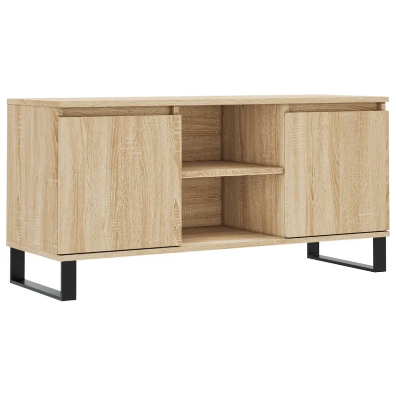 Meuble TV avec grand espace de rangement salon 104 x 35 x 50 cm finition mate en bois d'ingénierie chêne sonoma 02_0048555