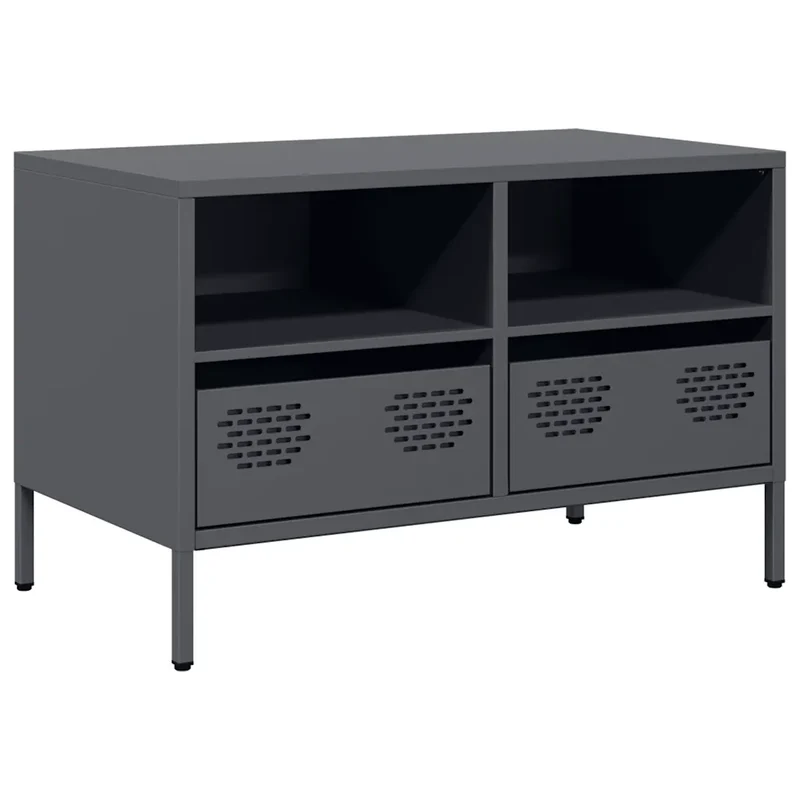 Meuble TV industriel avec rangement 68 x 39 x 43 cm stable et facile à nettoyer en acier laminé à froid anthracite 02_0049741