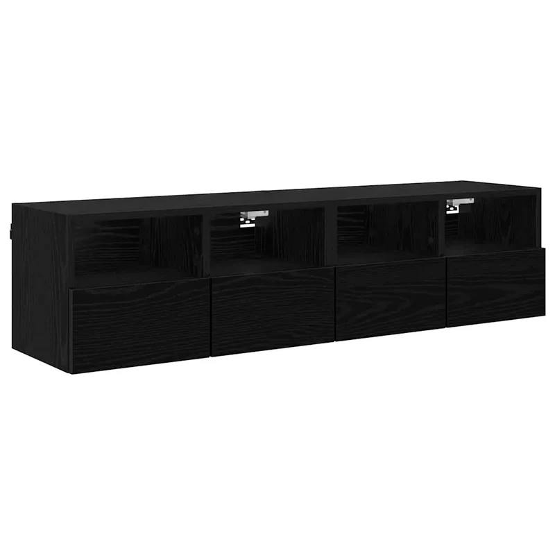 Lot de 2 meubles TV muraux rectangle épuré rangement pratique 60 x 30 x 30 cm en bois d'ingénierie noir 02_0052789