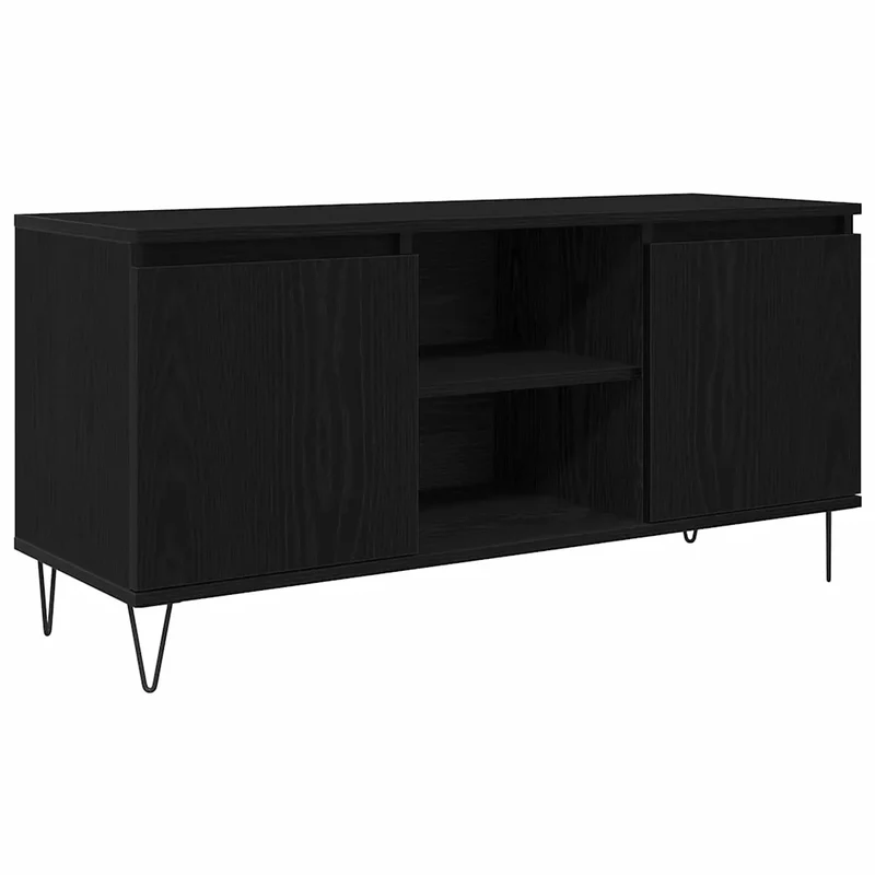 Meuble TV moderne rectangulaire avec 2 portes et 2 étagères 104 x 35 x 50 cm en bois d'ingénierie noir 02_0052765