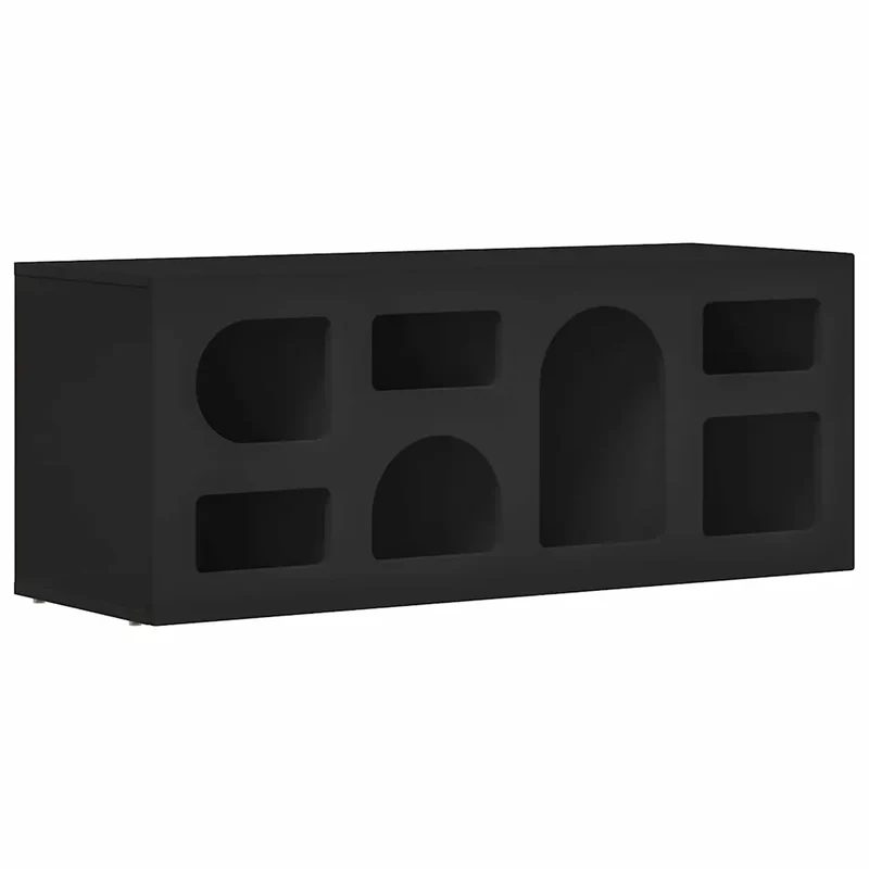 Meuble TV rectangulaire moderne avec 7 étagères 100 x 35 x 40 cm en bois d'ingénierie noir 02_0054756