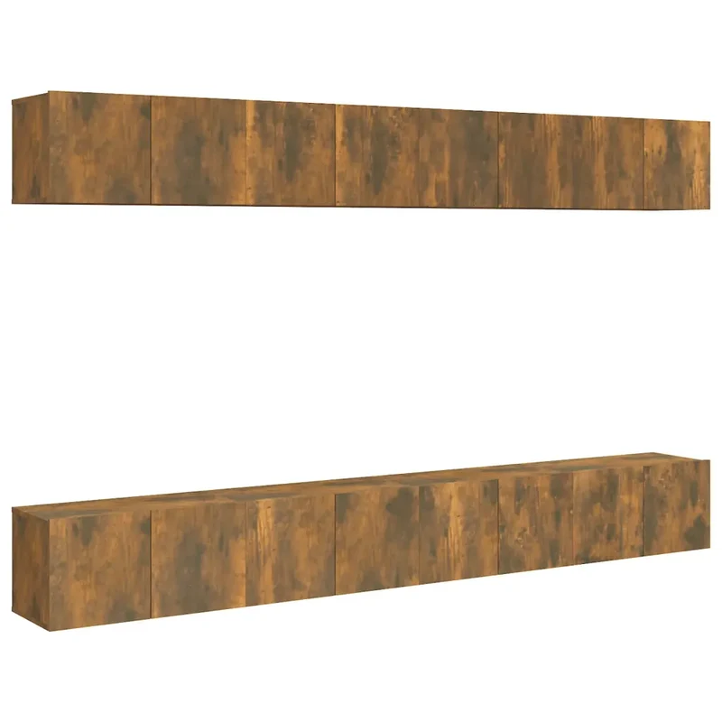 Lot de 8 meubles TV muraux modernes avec grand espace de rangement 60 x 30 x 30 cm en bois d'ingénierie chêne fumé 02_0055239
