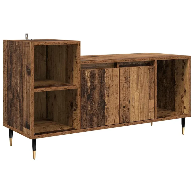Meuble TV rectangle moderne rangement 100 x 35 x 55 cm en bois d'ingénierie bois ancien 02_0052775